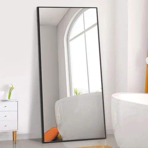 Vista 17 de Dolonm Espejo de longitud completa de 65 x 22 pulgadas, espejo de pie de diseño moderno, espejo de cuerpo completo para sala de estar, dormitorio