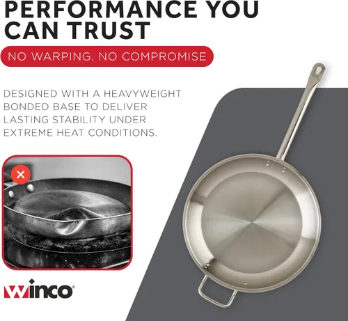 Vista 9 de Winco - Sartén de acero inoxidable de 14 pulgadas con mango auxiliar