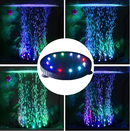 Vista 2 de 5 pulgadas 12 LED acuario burbuja luz aire piedra, tanque de peces LED burbuja bomba de aire sumergible bomba de aire lámpara de piedra burbuja