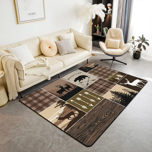 Vista 17 de Erosebridal Alfombra rústica de ciervo de 3 x 5 pies, alfombra de retazos de oso para niños, adolescentes y adultos, alfombra antideslizante de alce