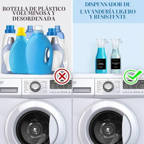 Vista 4 de Botella Dispensadora de Detergente para Ropa de 20 oz con Etiqueta Impermeable para Detergente de Ropa, Jabón, Suavizante de Telas, Blanqueador
