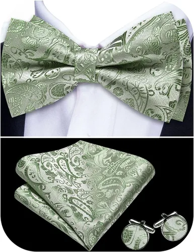 Vista 7 de Barry.Wang Pajarita de Rayas Paisley para Hombre de Seda Preatada Pañuelo de Bolsillo Gemelos Juego Formal Boda Fiesta Graduación
