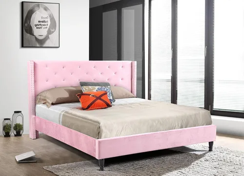 Vista 4 de HomeLife Premiere Classics - Cama de plataforma 007 con listones de terciopelo rosa de 51 pulgadas de alto, incluye cama de plataforma 007