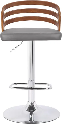 Vista 4 de Armen Living Adele - Taburete de bar moderno giratorio de altura ajustable de piel sintética gris y madera de nogal con base cromada para encimera