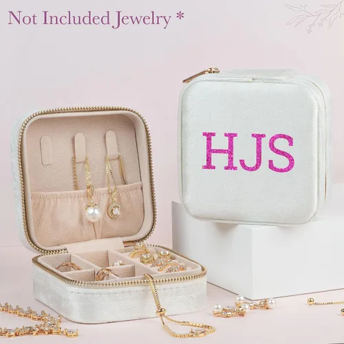 Vista 5 de Caja organizadora de joyas de viaje, caja personalizada de terciopelo de dama de honor