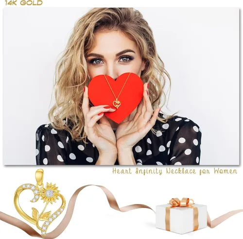 Vista 12 de Collar de flor de nacimiento de oro real de 14 quilates para mujer, oro amarillo creado moissanita con colgante de corazón, collares
