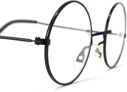 Vista 2 de Skeleteen Gafas redondas para disfraz de mago Lentes circulares con marco de metal negro 1 par Negro