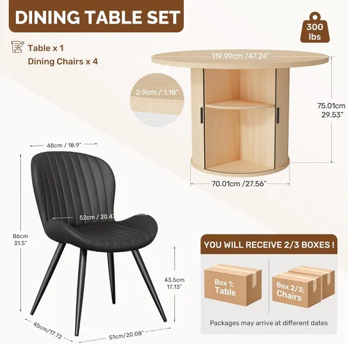 Vista 101 de Miereirl Moderno juego de comedor de 5 piezas para mesa redonda de madera de 4,31.5 pulgadas con estante de almacenamiento semiabierto y puerta