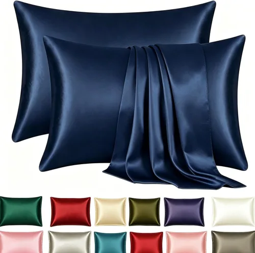 Vista 41 de Juego de 2 fundas de almohada de seda satinada de lujo para cabello y piel, fundas de almohada de satén con cierre de cremallera (estándar