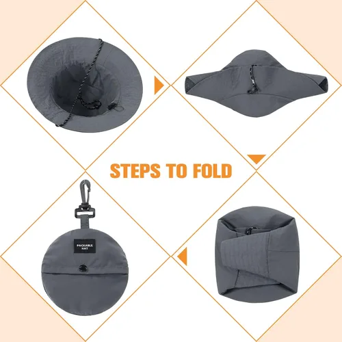 Vista 2 de Sombrero de pescador para mujeres y hombres, impermeable, de ala ancha, plegable, Boonie, safari, pesca, senderismo, playa, sombreros