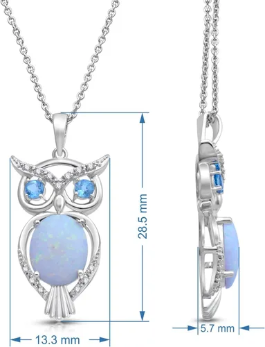 Vista 11 de Jewelili Collar con colgante de plata de ley con múltiples piedras preciosas y diamantes, cadena Rolo de 18 pulgadas