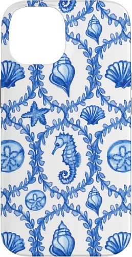Vista 4 de iPhone 16 Coastal Granddaughter Blue Shells Starfish Seahorse Preppy Case