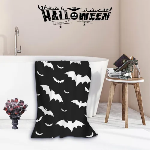 Vista 2 de Toalla de playa de Halloween con diseño de murciélagos, de microfibra, de secado rápido, súper absorbente, toallas de baño negras de gran