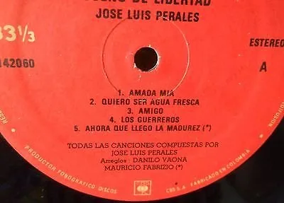 Vista 4 de LP JOSE LUIS PERALES SUENO DE LIBERTAD- CBS PRESS COLOMBIA 1987 RARE