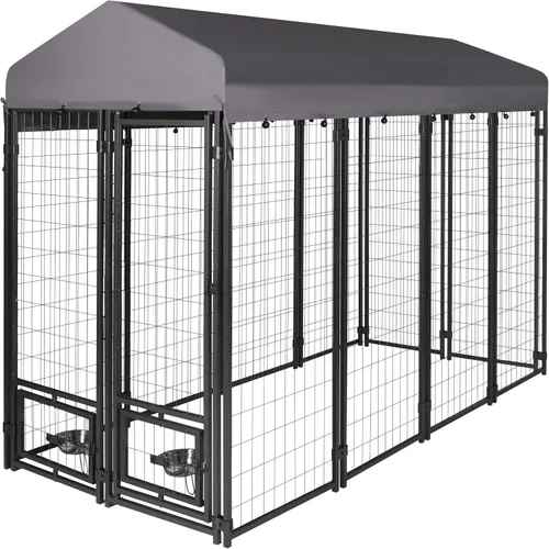 Vista 10 de MUPATER Perrera para perros al aire libre, 10 x 10 pies, casa grande para perros con techo y puerta con cerradura, recinto resistente para perros