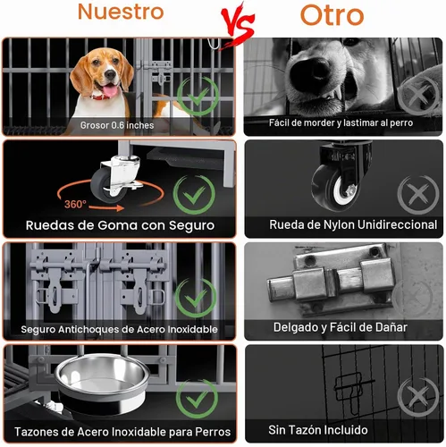 Vista 6 de aboxoo Jaula de metal resistente para perros de 42/48 pulgadas para 2 perros/perros grandes, parte superior abierta de metal, perrera