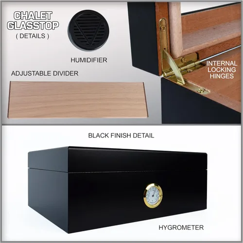 Vista 5 de Prestige Import Group, Humificador de cigarros de cabaña, Capacidad: 20 a 50, CHLTG/BK, Negro, 1