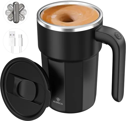 Vista 13 de Taza mezcladora eléctrica de 12 onzas, recargable, regalo para los amantes del café y uso en la oficina (negro)