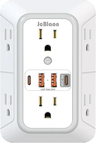 Vista 11 de JcBlaon Extensor de Enchufe Protector de Sobretensiones - Divisor de 6 Salidas con 4 Puertos USB (2 USB C), Expansor de Enchufes Múltiples Cargador