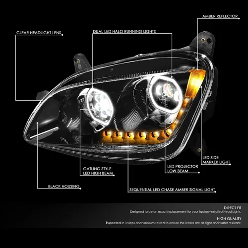 Vista 2 de DNA MOTORING HL-HAY-013-BK - Par de anillos de halo LED duales, señales de giro secuenciales, faros delanteros para proyector de haz alto/bajo, Negro