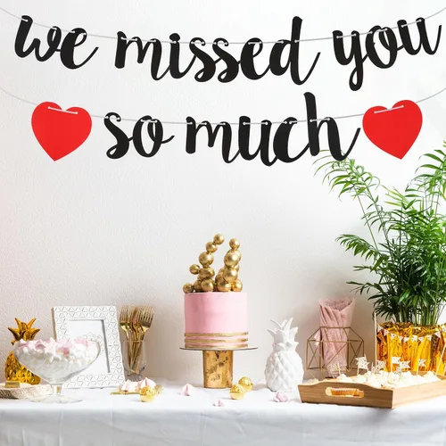 Vista 6 de Cartel de bienvenida a casa, pancarta con texto en inglés "We Missed You So Much", decoración de bienvenida para familia, reunión, amigos