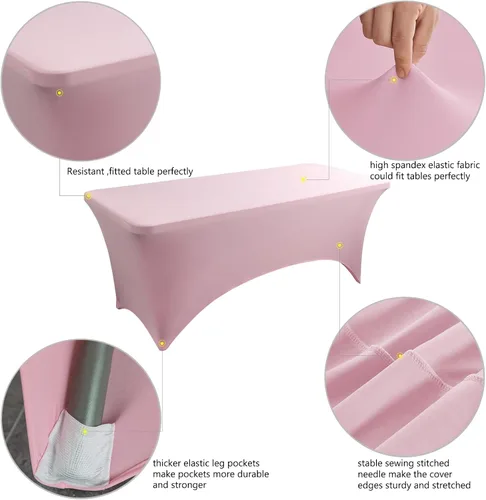 Vista 4 de Paquete de 2 manteles rectangulares elásticos de 6 pies para cocina, comedor, elástico, resistente a las arrugas, de elastano, lavable, para Rosa