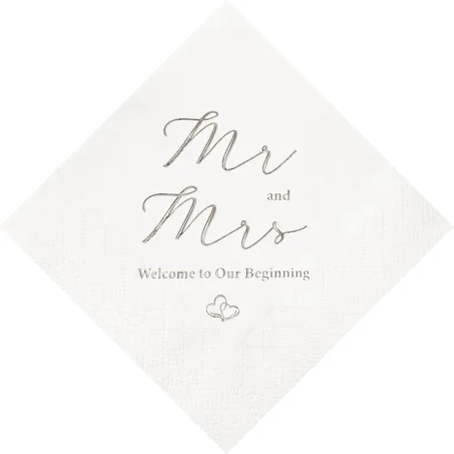 Vista 8 de Crisky Servilletas de 3 capas de papel de aluminio dorado Mr and Mrs de cóctel de boda, 100 unidades para bodas, fiestas, recepciones, postres