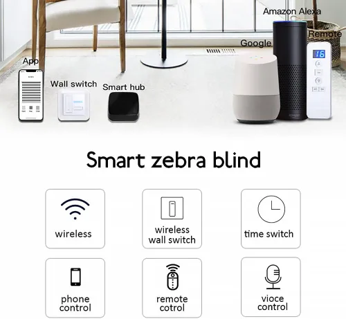 Vista 6 de Persianas motorizadas de cebra con control remoto, persianas de privacidad para el hogar, cocina, dormitorio, tamaño personalizado