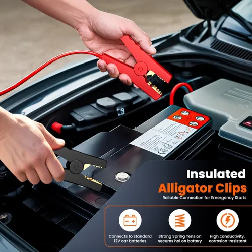Vista 3 de Journeyman-Pro - Cables de carga de batería CC tipo T compatibles con generador Honda 14AWG 15A 12VDC con abrazaderas aisladas, cable de 3.6 m