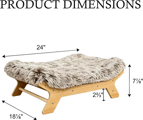 Vista 2 de Cama elevada para perros de 24 x 18 x 7 pulgadas, marco de cama elevado de madera para perros pequeños y colchón para mascotas pequeñas de hasta 40
