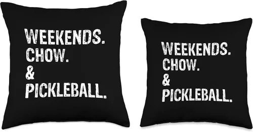 Vista 3 de Weekends Chow and Pickleball Throw Pillow