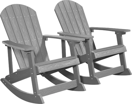 Vista 16 de YEFU Mecedora para exteriores, mecedora Adirondack, silla mecedora de patio con respaldo ancho, silla mecedora de gran tamaño con aspecto de madera