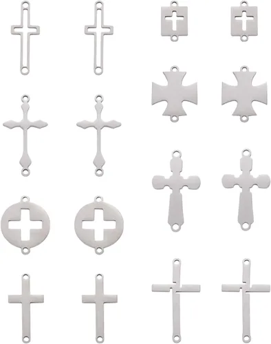 Vista 11 de Crafans Dijes de cruz de acero inoxidable con agujero grande Crucifijo Jesús Ankh Cruz colgante lateral para hacer joyas, manualidades de Pascua