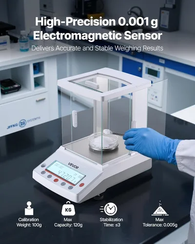 Vista 2 de VEVOR Balanza analítica, 4.23 oz x 0.00 oz Báscula de laboratorio de precisión de alta precisión, g/oz/ct/mg 4 unidades Balanza analítica digital