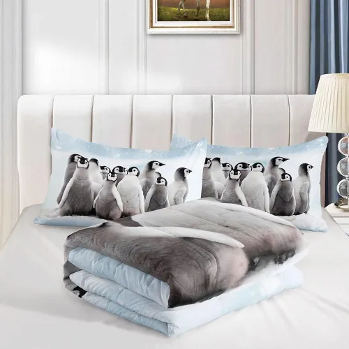 Vista 4 de Datura home - Juego de ropa de cama con edredón con estampado de pingüino y nieve, juego de colcha con 1 edredón y 2 fundas de almohada