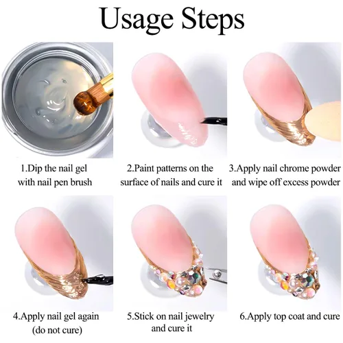 Vista 9 de Kit de gel de uñas 3D, gel esculpedor semisólido para frotar polvo de uñas cromado, pegar diamantes de imitación y pintura, geles UV que no se