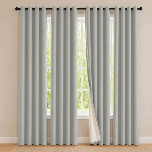 Vista 67 de 2 paneles de cortinas 100% opacas, de peso medio, con aislamiento térmico y ojales para dormitorio, sala de estar, tratamiento de ventana