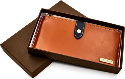 Vista 6 de ANDOILT - Cartera de cuero genuino para mujer con bloqueo RFID para tarjeta de crédito con cremallera
