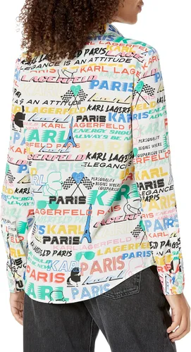 Vista 2 de Karl Lagerfeld Paris Blusa deportiva de manga larga suave con logotipo para mujer