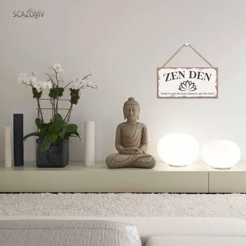Vista 4 de SCAZOMV Letrero decorativo de madera, letrero Zen Den, decoración de sala de meditación, 10 x 5 pulgadas