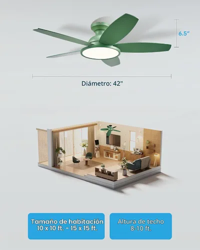 Vista 8 de Ventiladores de techo VONLUCE de 42 pulgadas con luces, color verde