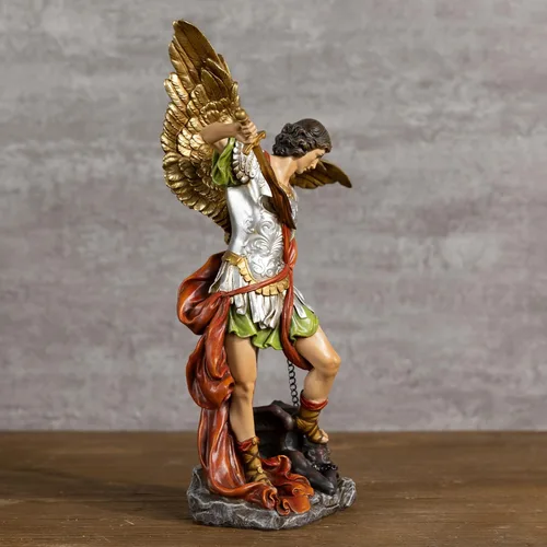 Vista 5 de BC - Estatua de San Miguel católico, figura de arcángel de 12 pulgadas de alto, protector de los fieles, decoración católica del hogar, escultura