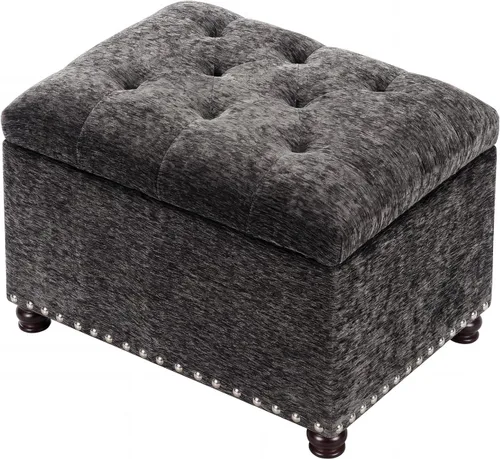 Vista 13 de Joveco Otomana rectangular de 24" con almacenamiento para sala de estar, banco tapizado con asiento y reposapiés con tapa abatible, reposapiés