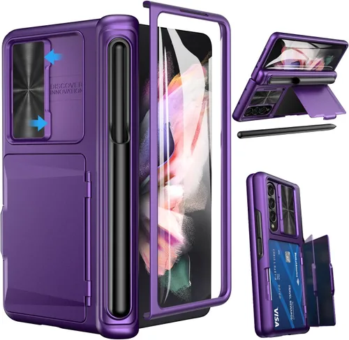 Vista 12 de Viaotaily Funda para Galaxy Z Fold 3 con Soporte para Bolígrafo, Funda Fold 3 con Protección de Bisagra y Protector de Pantalla, Funda con Soporte