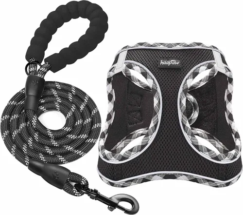 Vista 11 de haapaw - Arnés para perro con correa, arnés reflectante, ajustable y sin tirones para cachorros con chaleco acolchado grueso para perros