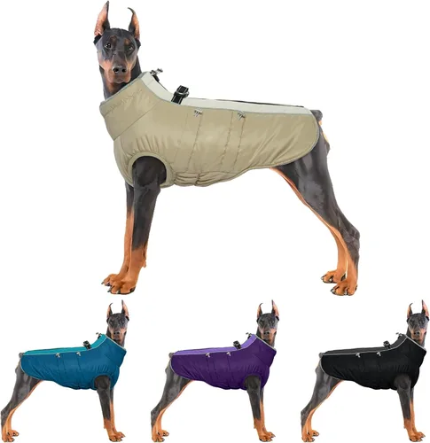 Vista 26 de IDOMIK Abrigo cálido para perros con arnés, chaquetas reflectantes impermeables para perros pequeños, medianos y grandes, chaqueta de invierno