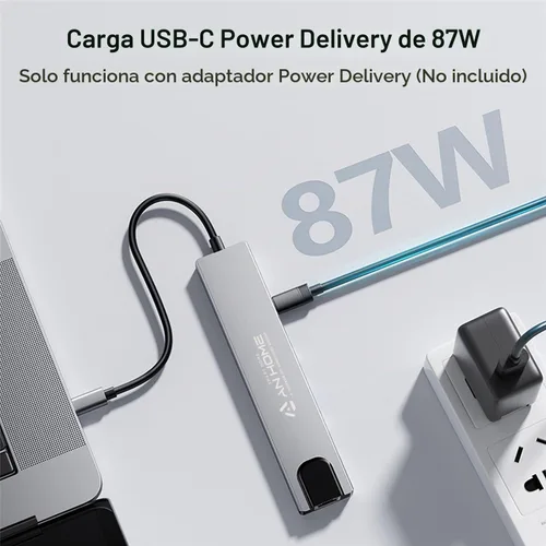 Vista 3 de AnHome Adaptador USB C Hub Ethernet HDMI 4K, 8 en 1 multipuerto Dock USB-C a RJ45 Ethernet USB 3.0 SD/TF lector de tarjetas SD/TF de 87 W PD puerto