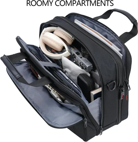 Vista 6 de VANKEAN Maletín para laptop para hombres y mujeres, bolsa para laptop de 17.3 pulgadas, bolsa mensajero repelente al agua y expandible con correa