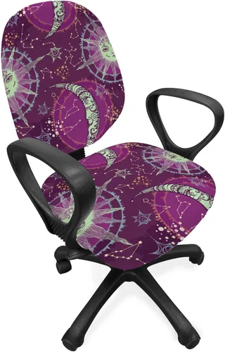 Vista 46 de Lunarable Funda para silla de oficina tribal, diseño azteca, nativo americano, geométrico, simbolismo étnico con espirales de triángulos, elástico
