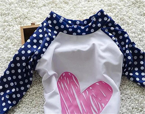 Vista 4 de Traje de baño de lycra de dos piezas, mangas largas, con factor de protección solar 50+, con diseño de lunares, para niñas
